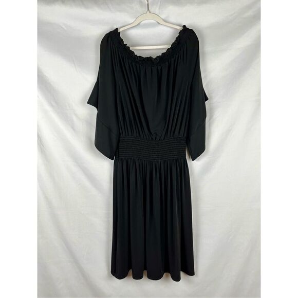 Ashley Stewart Black Off The Shoulder Blouson Dress 22/24 - Picture 2 of 10